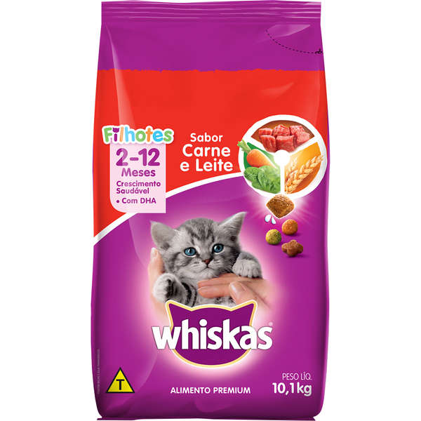 Ração Whiskas Para Gato Filhote.Sabor Carne e Leite 10kg